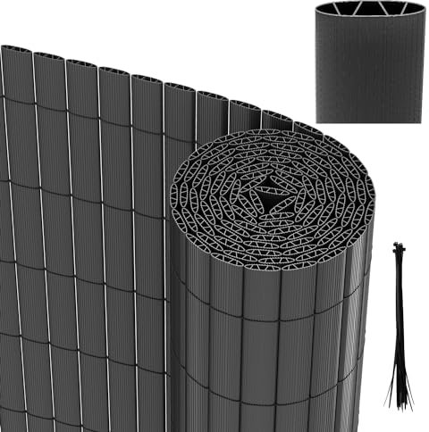 Herrselsam PVC Sichtschutzmatte, Balkon Sichtschutz, W-Rippenverstärkungen Sichtschutzzaun mit Kabelbindern, Windschutz Wasserdicht für Garten Balkon Swimming Pools, 80x400 cm, Grau