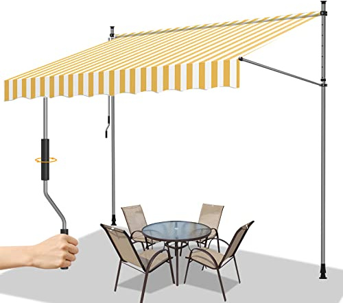 Gimisgu Store Balcon Rétractable avec Manivelle, 350x120cm Auvent Réglable en Hauteur, sans perçage, Protection Solaire et imperméable Résistant aux UV pour Balcon, Terrasse, Orange Blanc M8769-EM-1x