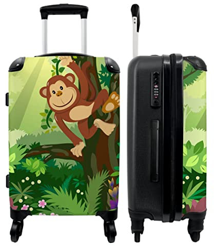NoBoringSuitcases.com® Koffer groß Trolley Rollkoffer Reisekoffer mit 4 Rollen Fotokoffer - AFFE - Dschungel - Jungen - Mädchen - Blumen - Kinder - 67x43x25cm - 90 Liter