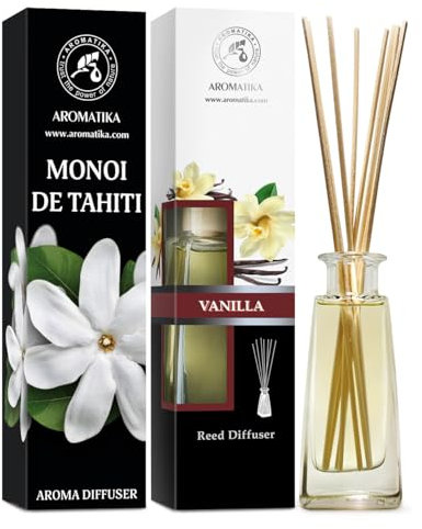 Difusor Aromas de Monoi de Tahiti & Vainilla Set 2x100ml - Difusores Aromáticos - Fragancias de Ambiente Intensas y Duraderas - Difusor Perfumado - Fragancia para Habitación - Aromaterapia