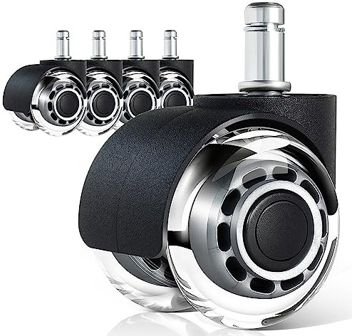 B0CBJGKPFG Lot de 5 roulettes pour chaise de bureau, 11 x 22 mm, super silencieuses et souples, pour sols durs, parquet, tapis, stratifié et carrelage