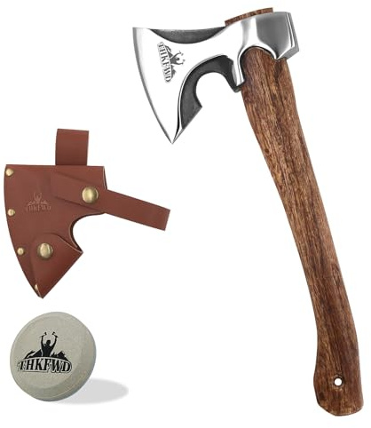 Camping Hatchet -Chopping Axe with Leather Sheath, 14.4 Forged Carbon Steel Wood Splitting Axe for Chopping Camping Survival