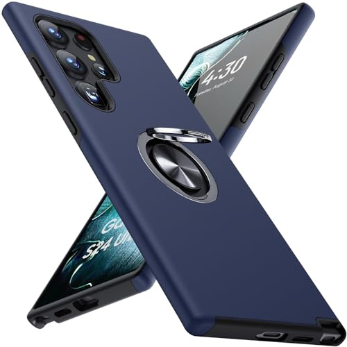 KOVASIA for Samsung Galaxy S24 Ultra Case, 360° Rotatable Ring Stand Shockproof Phone Case for Samsung S24 Ultra,S24 Ultra Cover Support Magnetic Car Mount, Navy Blue