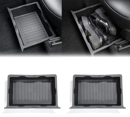 Sitz Organizer Box für Tesla Model Y, 2PCS Aufbewahrungsbox TPE+ABS Doppelter Verdeckter Organizer für Tesla Model Y Zubehör unter Dem Sitz Organizer unter Den Vorderen Sitzen Verstecktes Fach