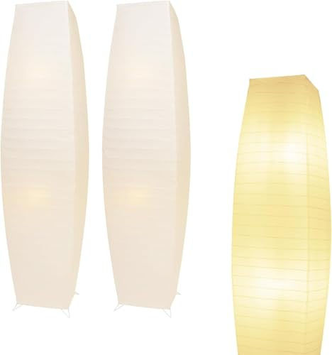 lianheng Lampada da terra in carta, lampada giapponese con paralume a lanterna in carta di riso, lampada da terra angolare in stile minimalista per camera da letto, ufficio e soggiorno (2 Pack)