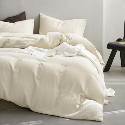 KEAYOO Musselin Bettwäsche 135x200 cm Beige mit einem Kissenbezug 80x80 cm aus 100% Baumwolle - Traumhaft weiche (Beige, 135x200cm)