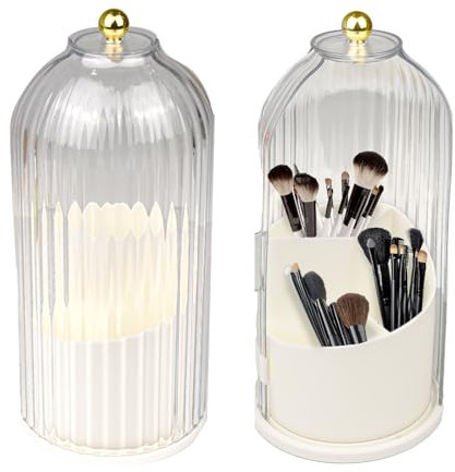 Surplex Organizador de brochas de maquillaje con tapa transparente, rotación de 360 grados, apertura deslizante, a prueba de polvo, impermeable, a prueba de polvo, organizador de cosméticos giratorio