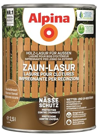 Alpina Zaun-Lasur Dunkelbraun 2,5 Liter seidenmatt