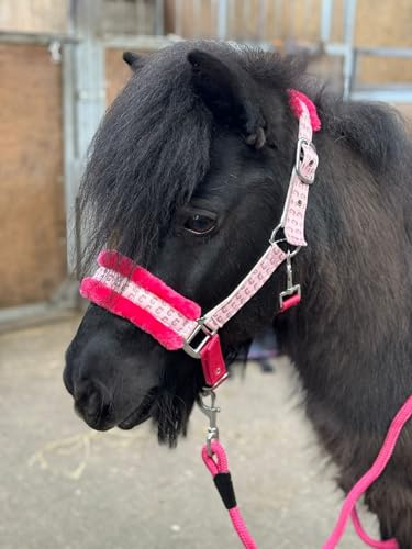EQUIPRIDE Halfter und Leine, Straßenset, Kunstfell, Einhorn-Druck, Rosa, Full-M Bettlaken (Pony)