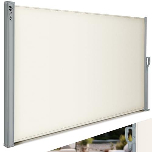tillvex - Tenda laterale estensibile e oscurante per balcone, 160 x 300 cm, giardino e terrazzo, con supporto a parete, protezione dal sole, in acciaio inox, antivento