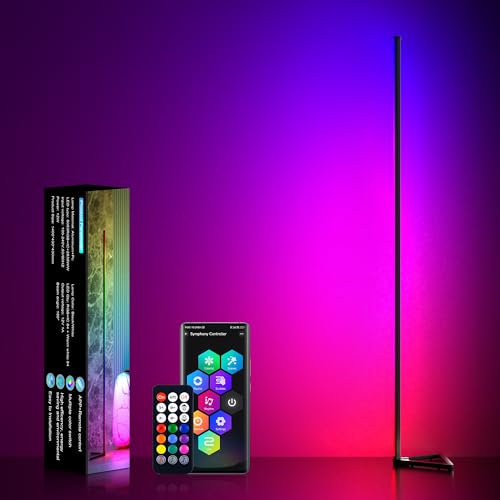 MIWATT Lámpara LED Inteligente de Esquina con Control APP, Moderna Lámpara de Pie con Sincronización de Música y 16 Millones de Colores DIY para Dormitorio, Sala de Estar y Cuarto de Juegos