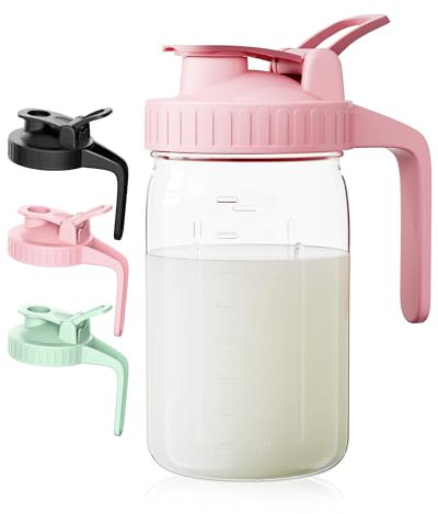 VA1KENE Brocca per latte materno da 907,2 g, 1 barattolo in vetro Qurat con coperchio a scatto e beccuccio per versare, 100% ermetico a tenuta stagna, per tè al sole freddo, succhi, caffè freddo,
