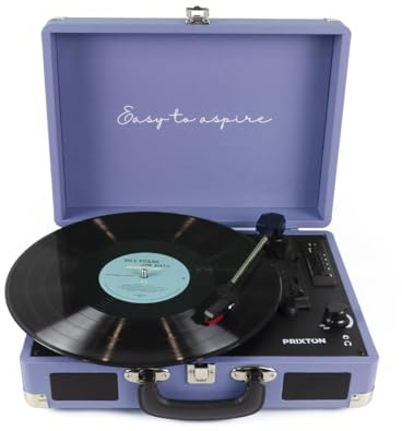 PRIXTON VC400 - Tocadiscos de Vinilo Vintage, Reproductor de Vinilo y Reproductor de Musica Mediante Bluetooth y USB, 2 Altavoces Incorporados, Diseño de Maleta (Reacondicionado) (Lila)
