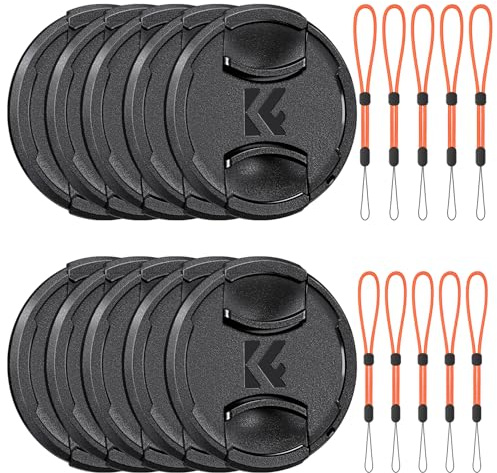 K&F Concept 10 Stück Objektivdeckel, 10 Stück Objektivdeckel Halter mit Schnur Universal Sicherung mit Gummiband für Sony, Canon, Nikon