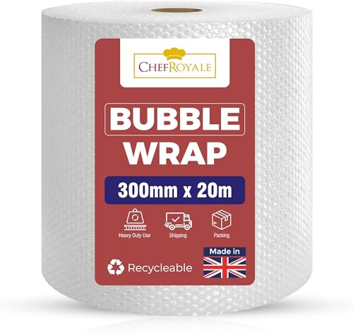 Chef Royale Bubble Wrap 300mm x 20m Roll (Pack of 1) Premium Quality Small Air bubbles Packaging Box for Shipping and Moving, Home Strong Affordable Bubble Wrap (Single Roll)