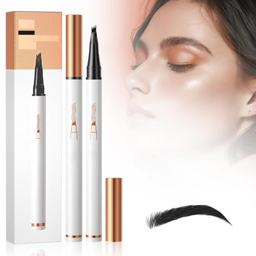 Microblading Augenbrauenstifte,3D Augenbrauenstift Wasserfest mit 4 Gabelspitzen, Langlebig, Natürlich, Feiner, ein Magischer Eyebrow Pencil für Frauen und Mädchen (Schwarz)