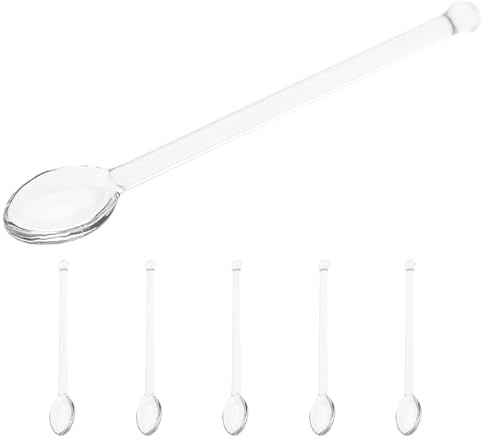 Mobestech 6Pcs Transparent Glass Stirring Spoons for Tea Coffee Espresso Cocktail Milk Mixing Portable Mini Spoons for Home Party Bar Use