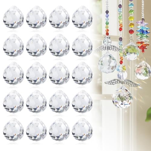 24 Stück 20mm Prisma Kristall, Kristalle zum Aufhängen, Sonnenfänger Kristall, Suncatcher Kristall, Glaskristalle zum Aufhängen für Kronleuchteranhänger, Fensterdekorationen und Dekorationen