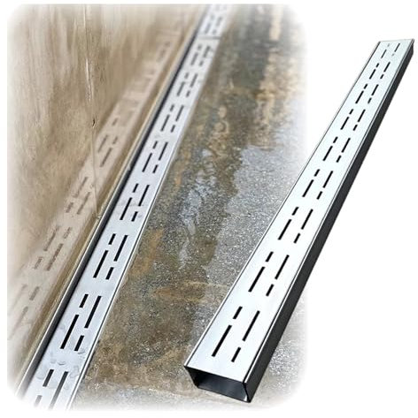 Edelstahl-Kanal-Ablauf-Set für Terrasse, Auffahrt, Pool, abnehmbarer Rost, Gartendusche, 100 x 7 x 3 cm, 6 cm Loch