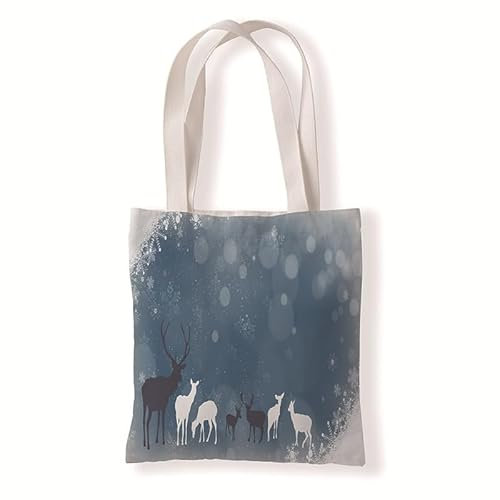 Homeyang Jutebeutel Blaue Schneeflocken Stoffbeutel Canvas Wiederverwendbare Beuteltasche Damen Kinder Büchertasche Einkaufsbeutel mit Henkeln Stofftasche Waschbar Tote Bag 33x37 cm