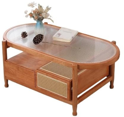 Tavolino da caffè moderno in legno massello per piccoli salotti con finitura in ciliegio, tavolo ovale dal design minimalista per la casa tavolino per soggiorno