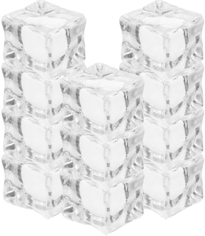BESTOYARD 20 Pcs Simulated Ice Cubes 1 Inch Clear Acrylic Reusable Decorative Ice Cubes for Kitchen Vase Fillers Wedding Centerpiece Photo Props