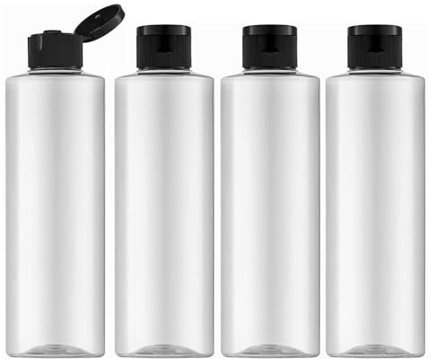 Gebrazy Lot De 4 Bouteilles De Voyage, 250 ml, Vides, En Plastique, Avec Bouchon à Rabat, Pour Cosmétiques, Avec Entonnoir, Transparent