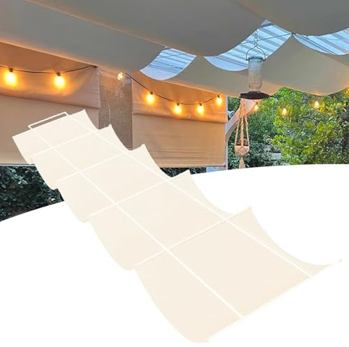 Waterproof Retractable Pergola Sun Shade Canopy Cover Sliding Wave Shade Sail for Outdoor Patio Porch Garage Deck Backyard Awning Garden Roof with Accessories, Polyester Fabric(Beige,0.9x3m)