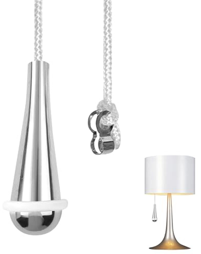 Bathroom Light Pull Cord Handle with 150cm White Nylon Extension | Aluminium Alloy with Chrome Finish, Teardrop Design for Mounting on Table Lamps, Bathroom, Fan Switch and More