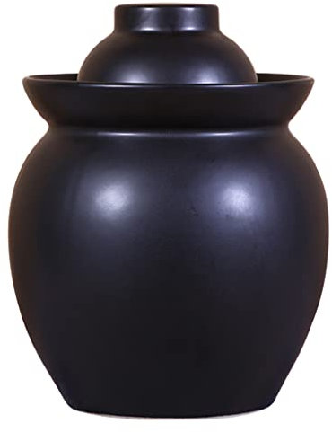 VDLLQYN, Large Ceramic Jar With Lid,Traditional Chinese Fermentation Kit Crock With Water Seal Airlock Lid,Sauerkraut Jars(Black,3.5KG)