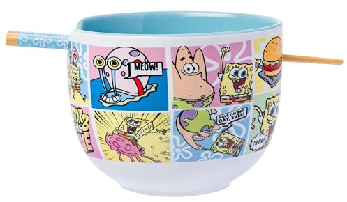 Silver Buffalo Spongebob Comic Panels 20oz Ceramic Ramen Bowl with Chopsticks