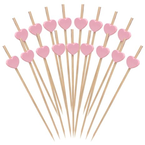 FSSTUD Lot de 100 pics à cocktail en bois en forme de cœur - Cure-dents en forme de cœur - Piques à fruits mignons - Brochettes à collation décoratives pour mariage, barbecue, hamburger - Rose