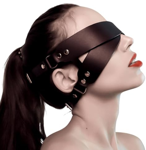 VKFOFEG Sexy SM Leder Augenbinde Gekreuzte Augenmaske mit Nieten, Augenmaske für Frau Sex, Festival Rave Outfit Sex Maske für Damen,