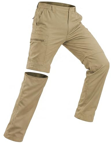 NATUVENIX Men's Hiking Convertible Pants, Zip Off Lightweight Quick Dry Water Resistant Cargo for Travel Fishing Khaki