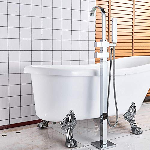 Thermostatic Bathtub Faucet Floor Mounted Bathroom Tub Sink Faucet Single Handle Thermostat Water Mixer Tap with Handshower,