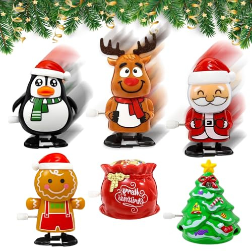Axingqiwu Lot de 6 Jouets à Remonter de Noël Figurines de Noel à Remonter Petit Cadeau pour Enfants Bonhomme de Neige Sapin de Noël Renne
