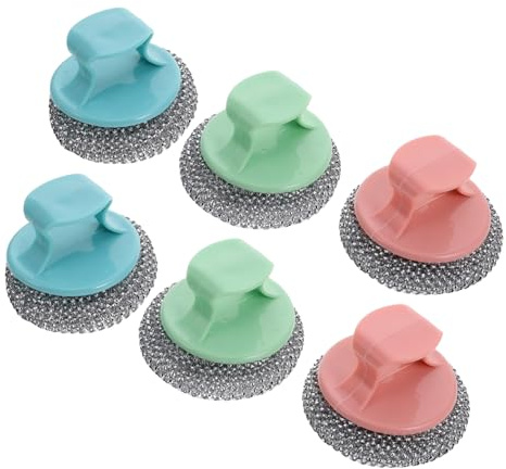 MOTHNUR 6pcs Stainless Steel Pot Cleaner with Ergonomic Handles Non-scratch Heavy Duty Metal Sponges for Nonstick Iron Frying Pans Kitchen Sink Cleaning Detachable Wire Scrubbers for Pots
