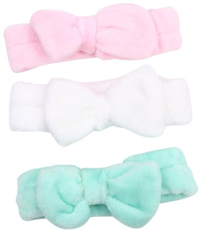 Hemobllo 3pièces Bandeau Femme pour Laver le Visage avec Nœud Élégant Élastique Ajustable et Confortable Polaire Corail Vert Blanc Rose