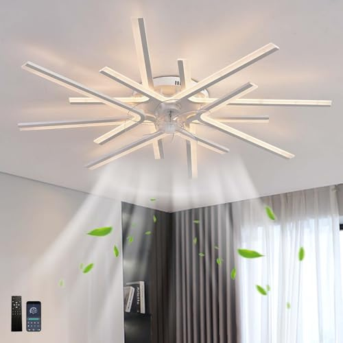 Inrosy Ventilateur De Plafond Luster Ventilateur De Plafond RéVersible Moderne à 6 VitessesméMoire De Minuterie Silencieux Et Dimmable Adapté à Une Utilisation En IntéRieur, Blanc-8