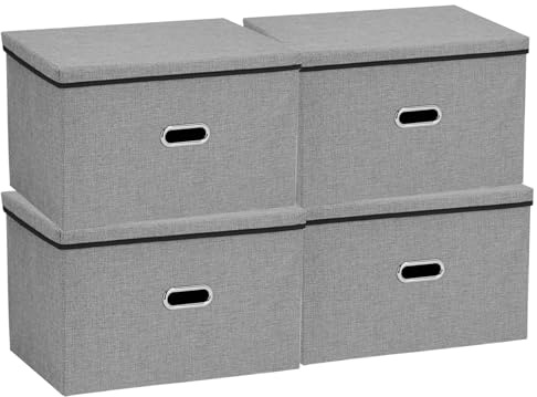 Youyijia Aufbewahrungsbox mit Deckel Faltbox Faltbare Stoffboxen 45x30x30cm Spielzeug Organizer mit Griff Würfel Stoff Faltkiste Aufbewahrungsbehälter für Spielzeug Schränke Kleidung (Grau-4er)