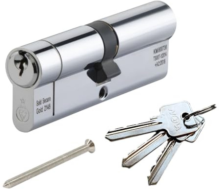 Euro Cylinder Door Lock Chrome - BSI TS007 Sold Secure Gold Anti-Snap (Polished Chrome, 35 Int/35 Ext)