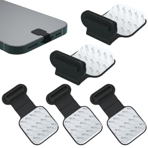 ZESHGON 6 Pack Type C Port Dust Plugs, Type-C Charging Port Plug Silicone Dust Protectors with Removable Adhesive, USB C Anti Loss Dust Cover Caps for All Type-C Smartphones and Tablets