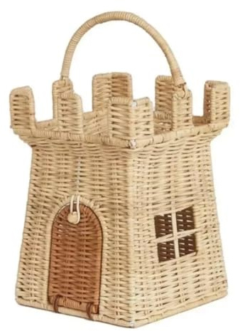 Buhdjfnke Cesto di Stoccaggio Intrecciato in Rattan Castello, Fatto A Mano, Carino, Borsa da Picnic All'Aperto, Sacchetto in Paglia per Giocattoli per Bambini, Organizer per Oggetti Vari.
