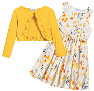 Arshiner Girls Dress with Cardigan Sets Cotton 2Pcs Set for 5-6 Years