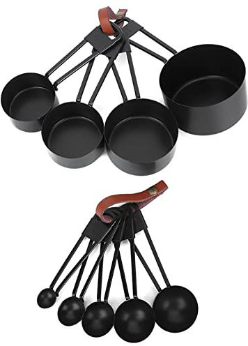 Akozon Akozon Set di 9 Misurini e Cucchiai Dosatori in Acciaio con Fibbia Regolabile per Cuocere Al Forno e Cucinare, Ideali per Misurare caffè, Condimenti e Latte in Polvere