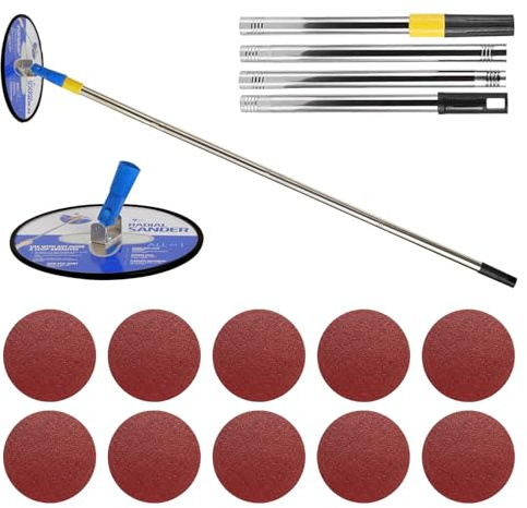 Drywall Pole Sander with Extension Pole – 360° Rotating Radial Round Head, Adjustable 50-Inch Extension, Includes 10pcs Sanding Sheets – Ideal for Walls, Ceilings and Home Improvement Renovations