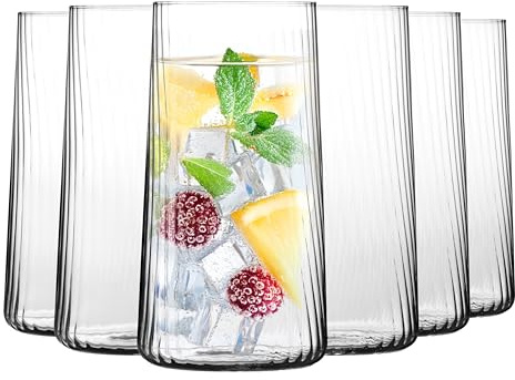 KROSNO Höga Dricksglas Lumi, 6 x 550 ml, Avant-Garde-kollektionen | Blyfritt kristallglas, Räfflad design, Hög form, För vatten juice whisky och cocktails