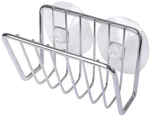 Küchenspüle Schwammregal mit sicheren Saugnäpfen, Metall-Abtropfkorb, um Reinigungswerkzeuge trocken und zugänglich zu halten (Silber)