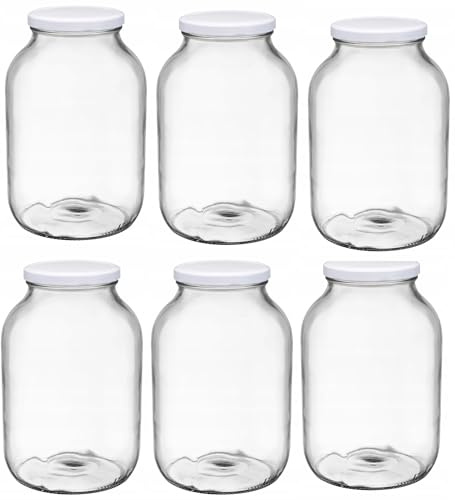 lilawelt24 6x 3L Einmachglas mit Deckel TO 100, großes Vorratsglas 3000 ml, Schraubglas für Einmachen, Gurken, Sauerkraut und Trockenprodukte, (6x 3L)