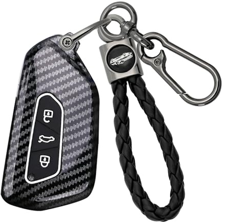 Rondrive Carbon Optik ABS Autoschlüssel Hülle Schlüsselhülle Passt für Skoda 2025 2026 Scala Octavia A8 Enyaq Kodiaq Elroq RS Superb Fabia Fluoreszierend Schlüsselschutz Schlüsselcover C-Schwarz
